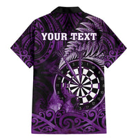 Personalised New Zealand Darts Family Matching Mermaid Dress and Hawaiian Shirt Maori Koru Dartboard Purple Flame LT05 - Polynesian Pride