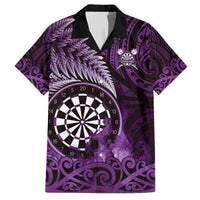 Personalised New Zealand Darts Family Matching Off The Shoulder Long Sleeve Dress and Hawaiian Shirt Maori Koru Dartboard Purple Flame LT05 Dad's Shirt - Short Sleeve Purple - Polynesian Pride