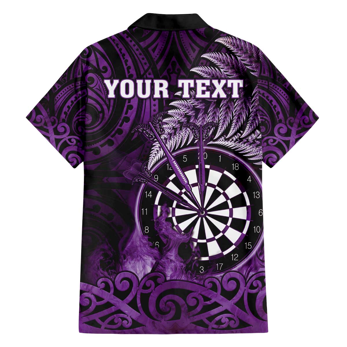Personalised New Zealand Darts Family Matching Off The Shoulder Long Sleeve Dress and Hawaiian Shirt Maori Koru Dartboard Purple Flame LT05 - Polynesian Pride