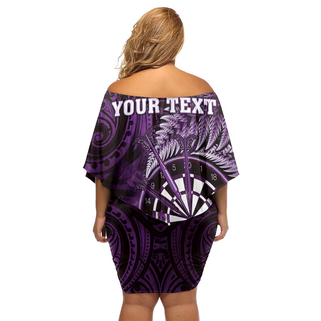 Personalised New Zealand Darts Family Matching Off Shoulder Short Dress and Hawaiian Shirt Maori Koru Dartboard Purple Flame LT05 - Polynesian Pride