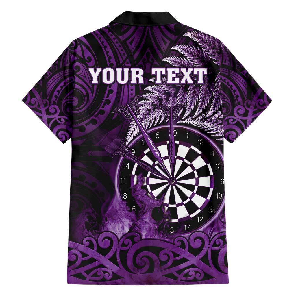 Personalised New Zealand Darts Family Matching Short Sleeve Bodycon Dress and Hawaiian Shirt Maori Koru Dartboard Purple Flame LT05 - Polynesian Pride