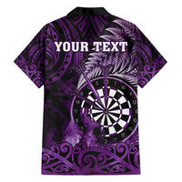 Personalised New Zealand Darts Family Matching Short Sleeve Bodycon Dress and Hawaiian Shirt Maori Koru Dartboard Purple Flame LT05 - Polynesian Pride