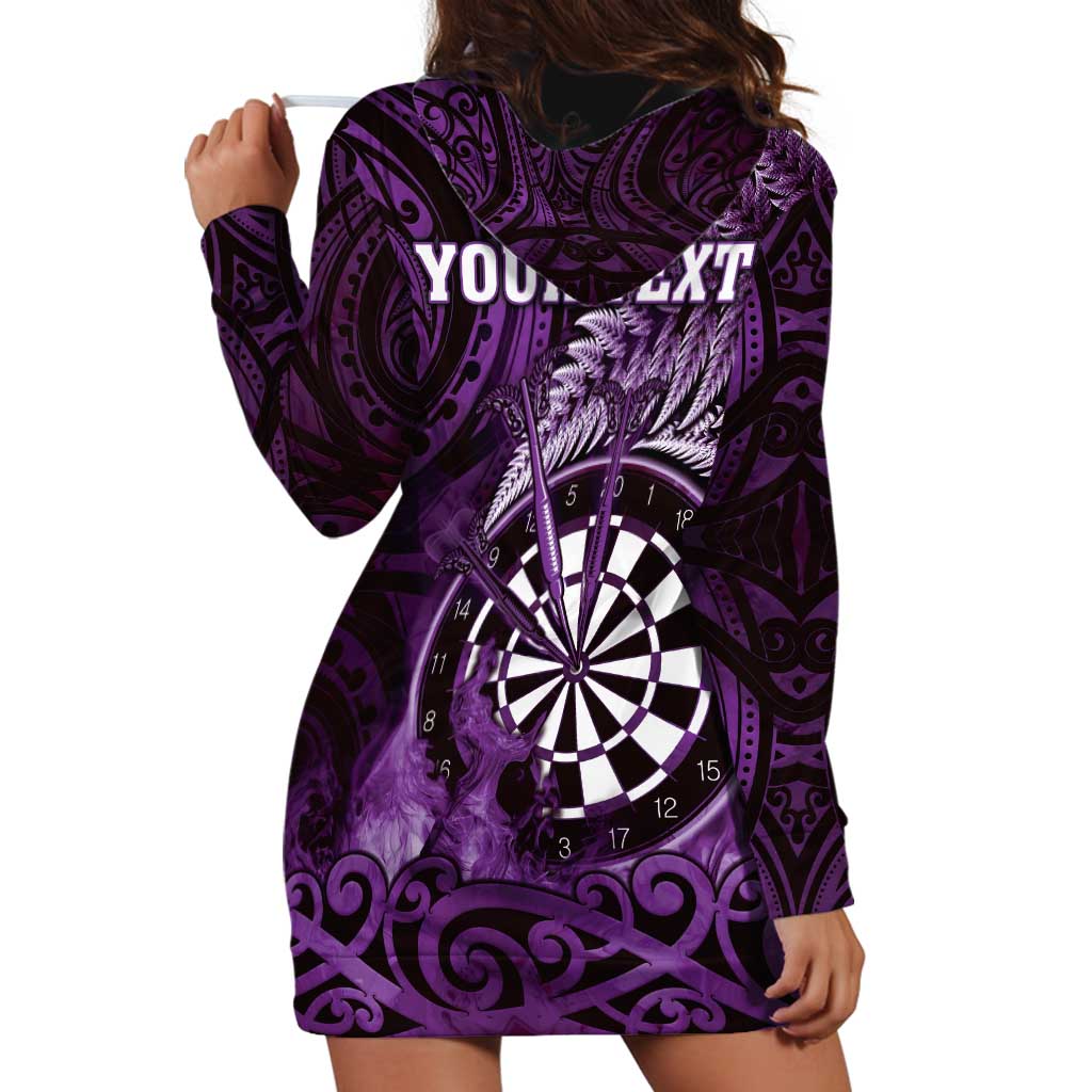Personalised New Zealand Darts Hoodie Dress Maori Koru Dartboard Purple Flame LT05 - Polynesian Pride