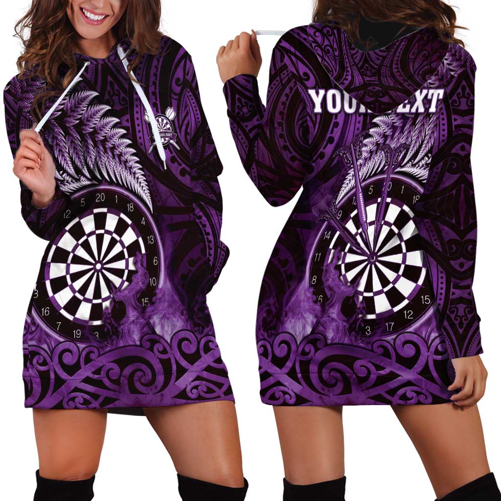 Personalised New Zealand Darts Hoodie Dress Maori Koru Dartboard Purple Flame LT05 - Polynesian Pride