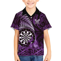 Personalised New Zealand Darts Kid Hawaiian Shirt Maori Koru Dartboard Purple Flame LT05 Kid Purple - Polynesian Pride