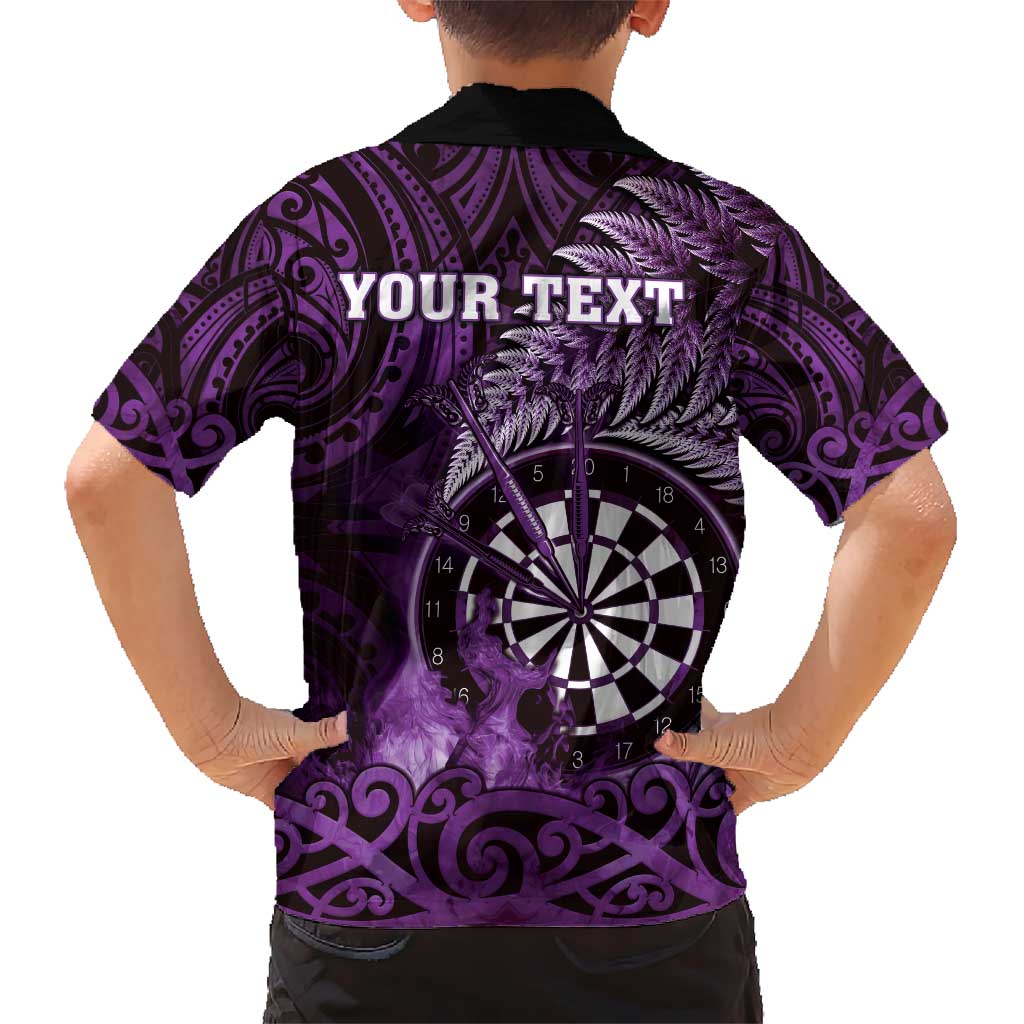 Personalised New Zealand Darts Kid Hawaiian Shirt Maori Koru Dartboard Purple Flame LT05 - Polynesian Pride