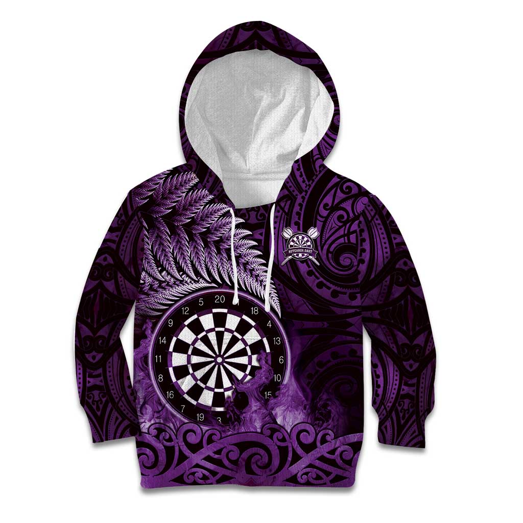 Personalised New Zealand Darts Kid Hoodie Maori Koru Dartboard Purple Flame LT05 Hoodie Purple - Polynesian Pride