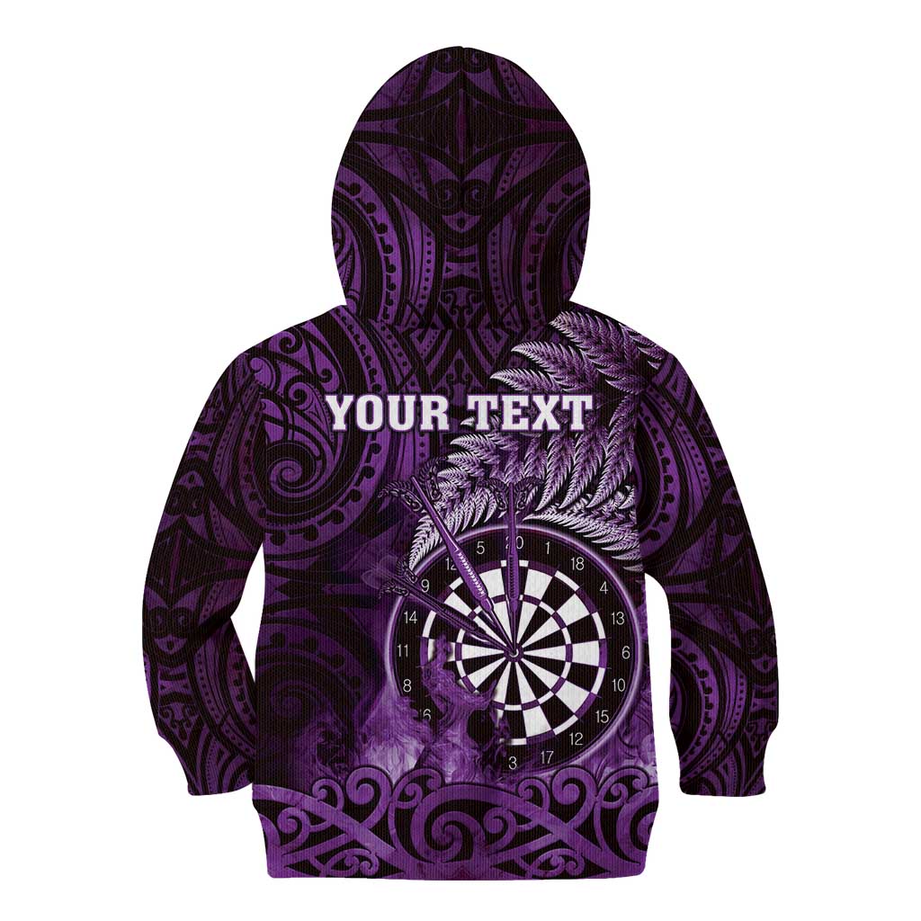 Personalised New Zealand Darts Kid Hoodie Maori Koru Dartboard Purple Flame LT05 - Polynesian Pride