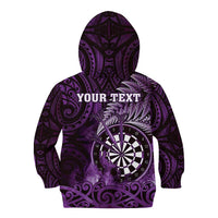 Personalised New Zealand Darts Kid Hoodie Maori Koru Dartboard Purple Flame LT05 - Polynesian Pride