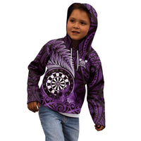 Personalised New Zealand Darts Kid Hoodie Maori Koru Dartboard Purple Flame LT05 - Polynesian Pride