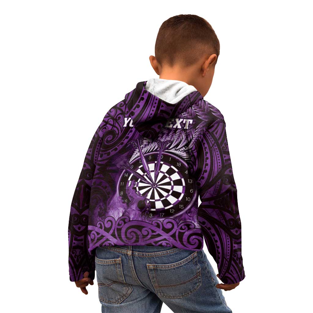 Personalised New Zealand Darts Kid Hoodie Maori Koru Dartboard Purple Flame LT05 - Polynesian Pride