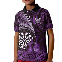 Personalised New Zealand Darts Kid Polo Shirt Maori Koru Dartboard Purple Flame LT05 Kid Purple - Polynesian Pride