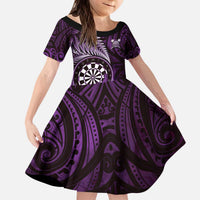 Personalised New Zealand Darts Kid Short Sleeve Dress Maori Koru Dartboard Purple Flame LT05 KID Purple - Polynesian Pride