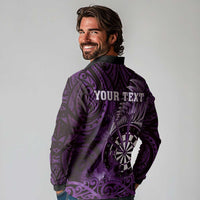 Personalised New Zealand Darts Long Sleeve Polo Shirt Maori Koru Dartboard Purple Flame LT05 - Polynesian Pride