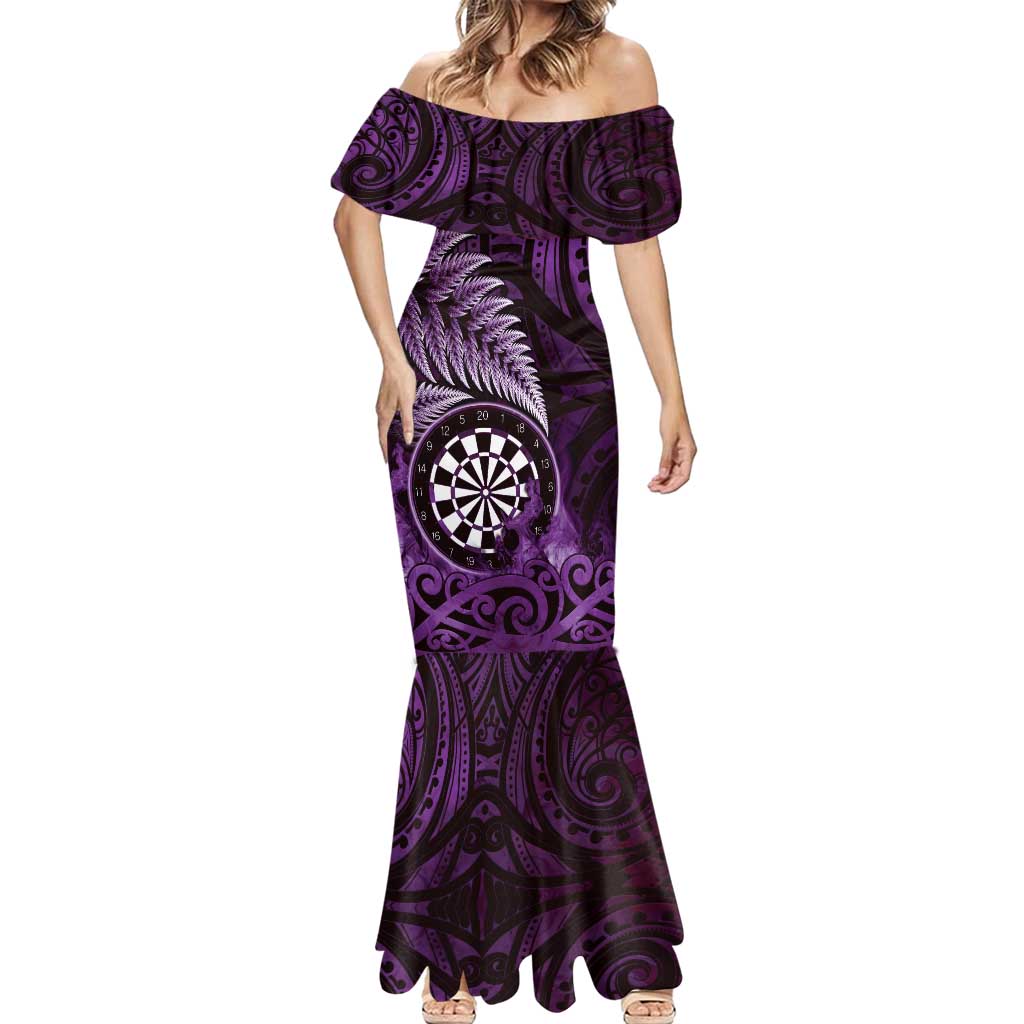 Personalised New Zealand Darts Mermaid Dress Maori Koru Dartboard Purple Flame LT05 - Polynesian Pride