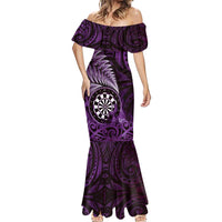 Personalised New Zealand Darts Mermaid Dress Maori Koru Dartboard Purple Flame LT05 - Polynesian Pride