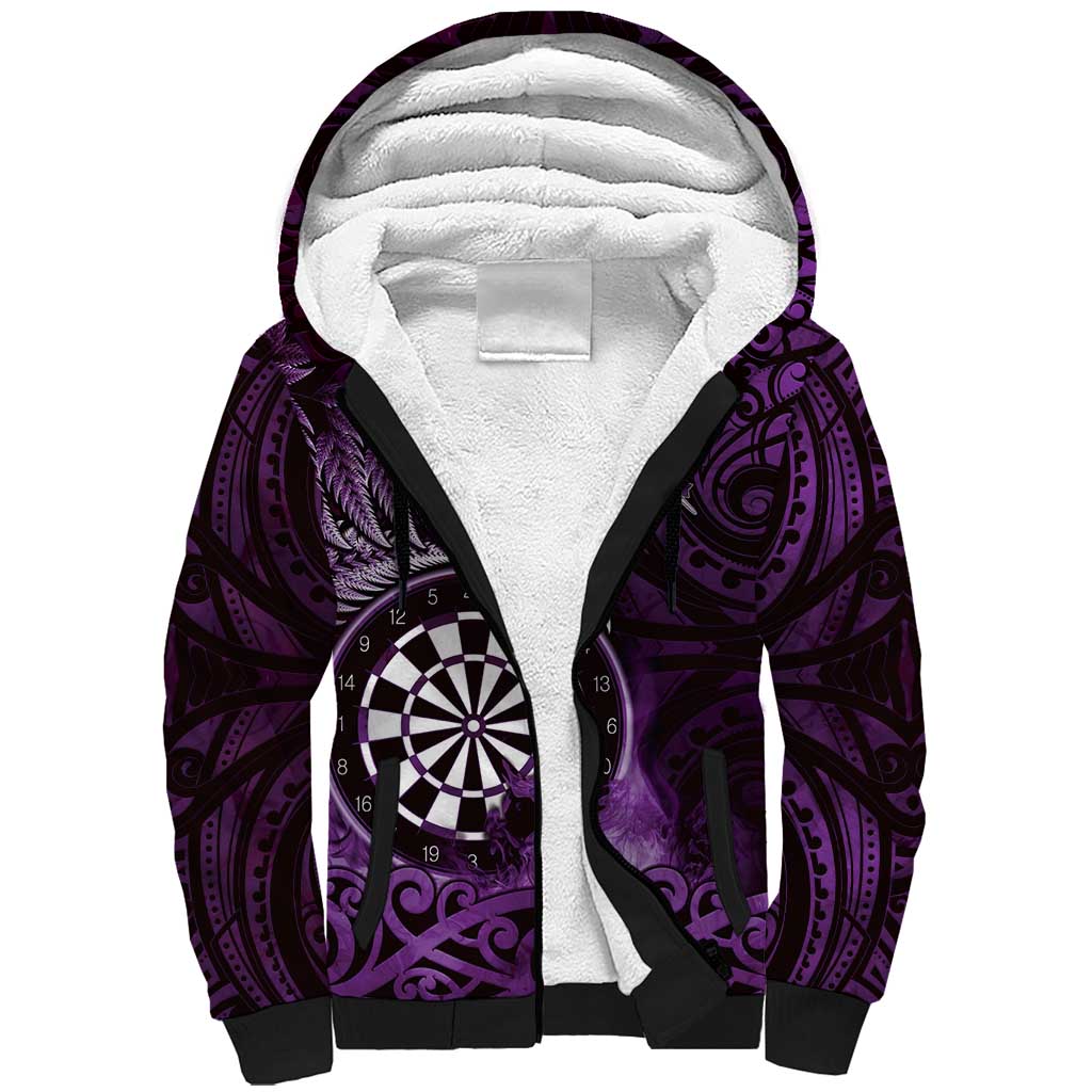 Personalised New Zealand Darts Sherpa Hoodie Maori Koru Dartboard Purple Flame LT05 Unisex Purple - Polynesian Pride