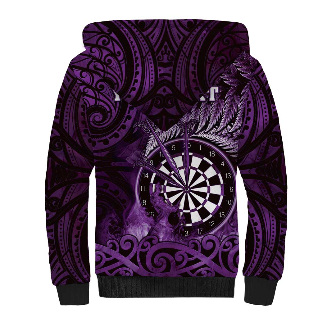 Personalised New Zealand Darts Sherpa Hoodie Maori Koru Dartboard Purple Flame LT05 - Polynesian Pride