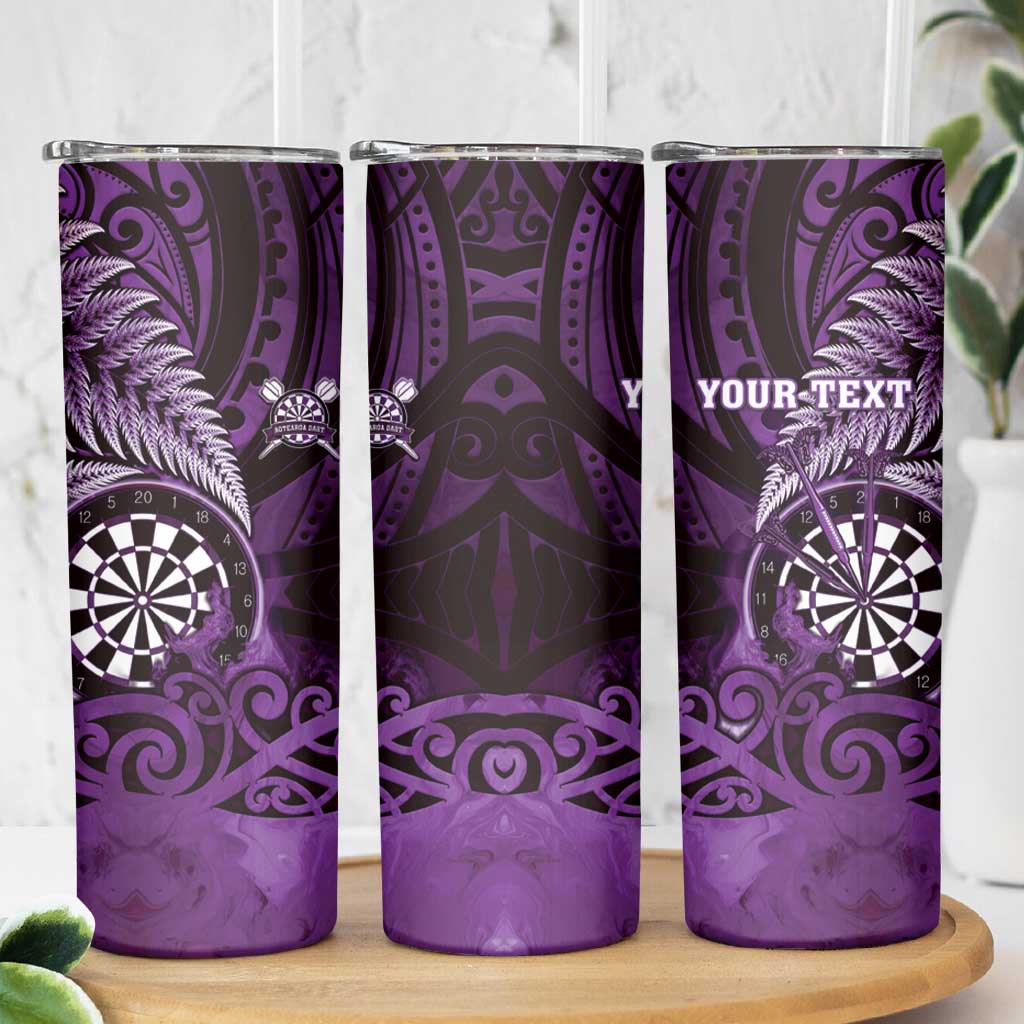 Personalised New Zealand Darts Skinny Tumbler Maori Koru Dartboard Purple Flame LT05 - Polynesian Pride