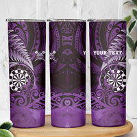 Personalised New Zealand Darts Skinny Tumbler Maori Koru Dartboard Purple Flame LT05 - Polynesian Pride