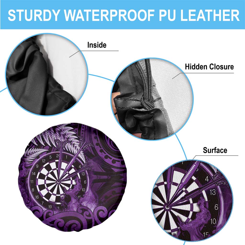 New Zealand Darts Spare Tire Cover Maori Koru Dartboard Purple Flame