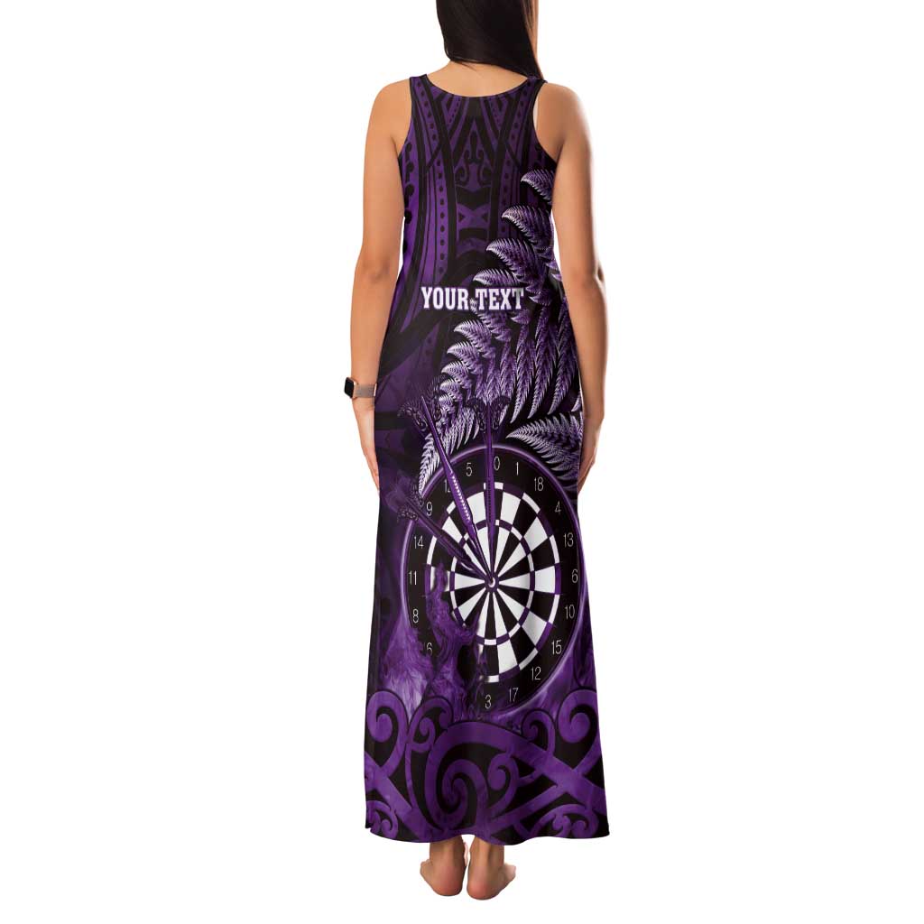 Personalised New Zealand Darts Tank Maxi Dress Maori Koru Dartboard Purple Flame LT05 - Polynesian Pride