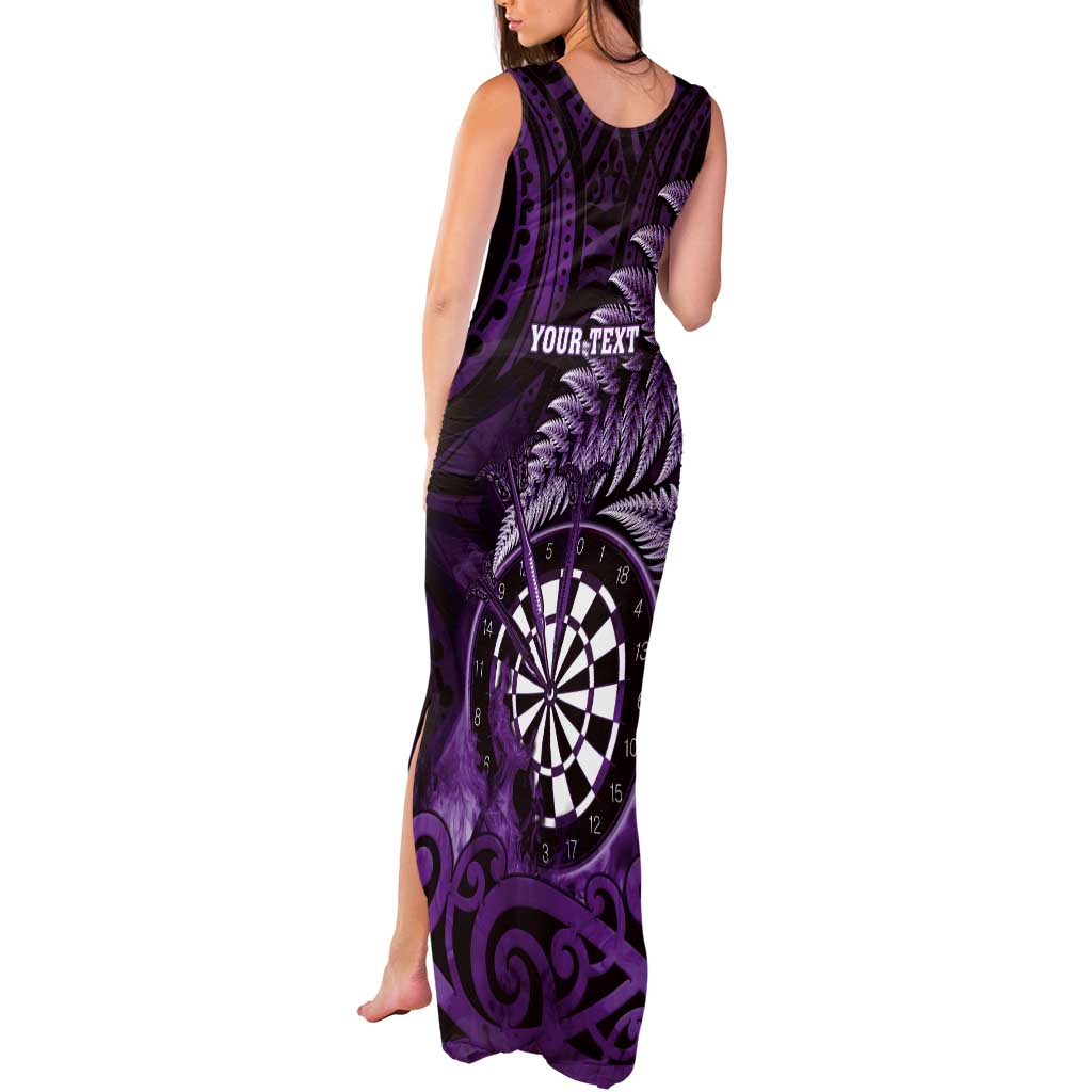 Personalised New Zealand Darts Tank Maxi Dress Maori Koru Dartboard Purple Flame LT05 - Polynesian Pride