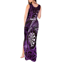 Personalised New Zealand Darts Tank Maxi Dress Maori Koru Dartboard Purple Flame LT05 - Polynesian Pride