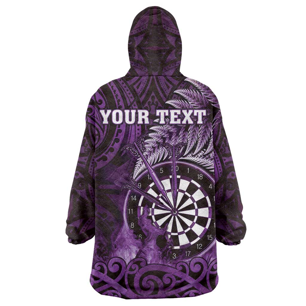 Personalised New Zealand Darts Wearable Blanket Hoodie Maori Koru Dartboard Purple Flame LT05 - Polynesian Pride