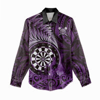 Personalised New Zealand Darts Women Casual Shirt Maori Koru Dartboard Purple Flame