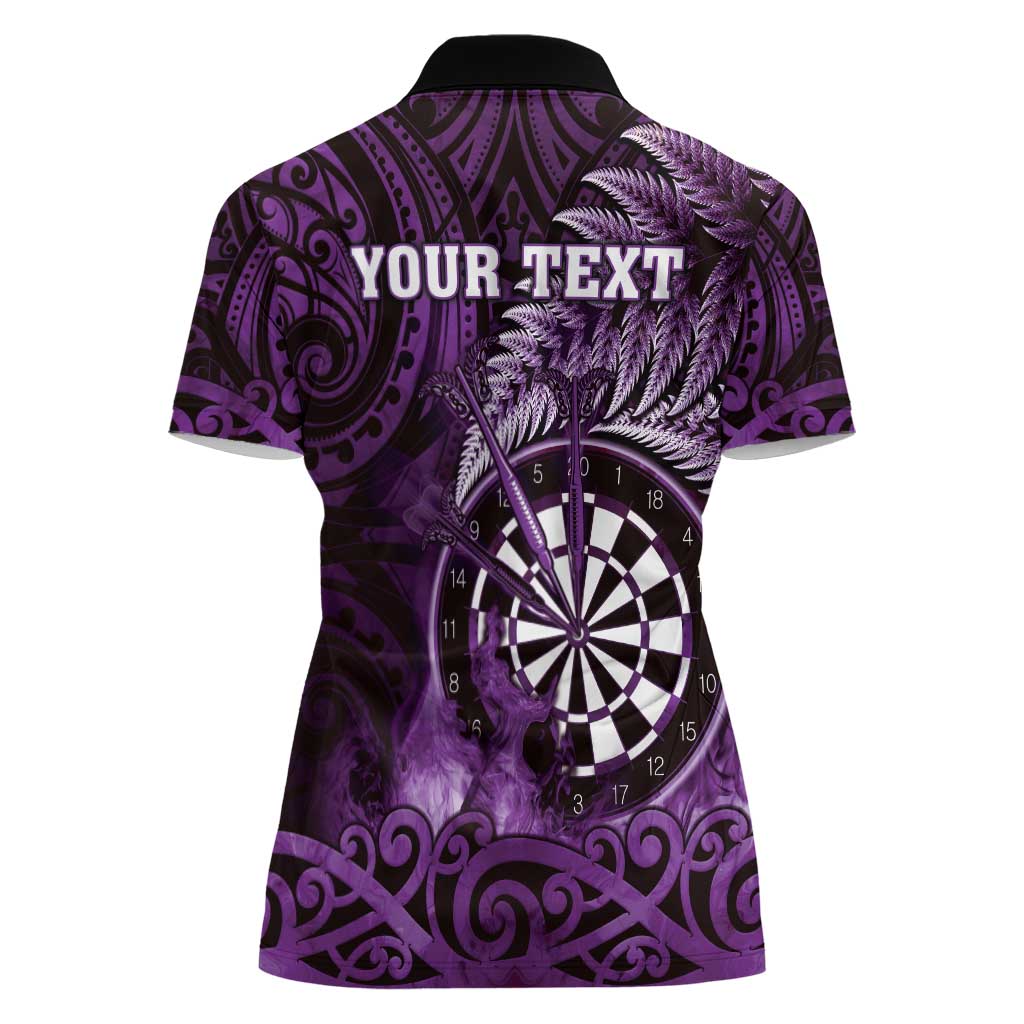 Personalised New Zealand Darts Women Polo Shirt Maori Koru Dartboard Purple Flame LT05 - Polynesian Pride