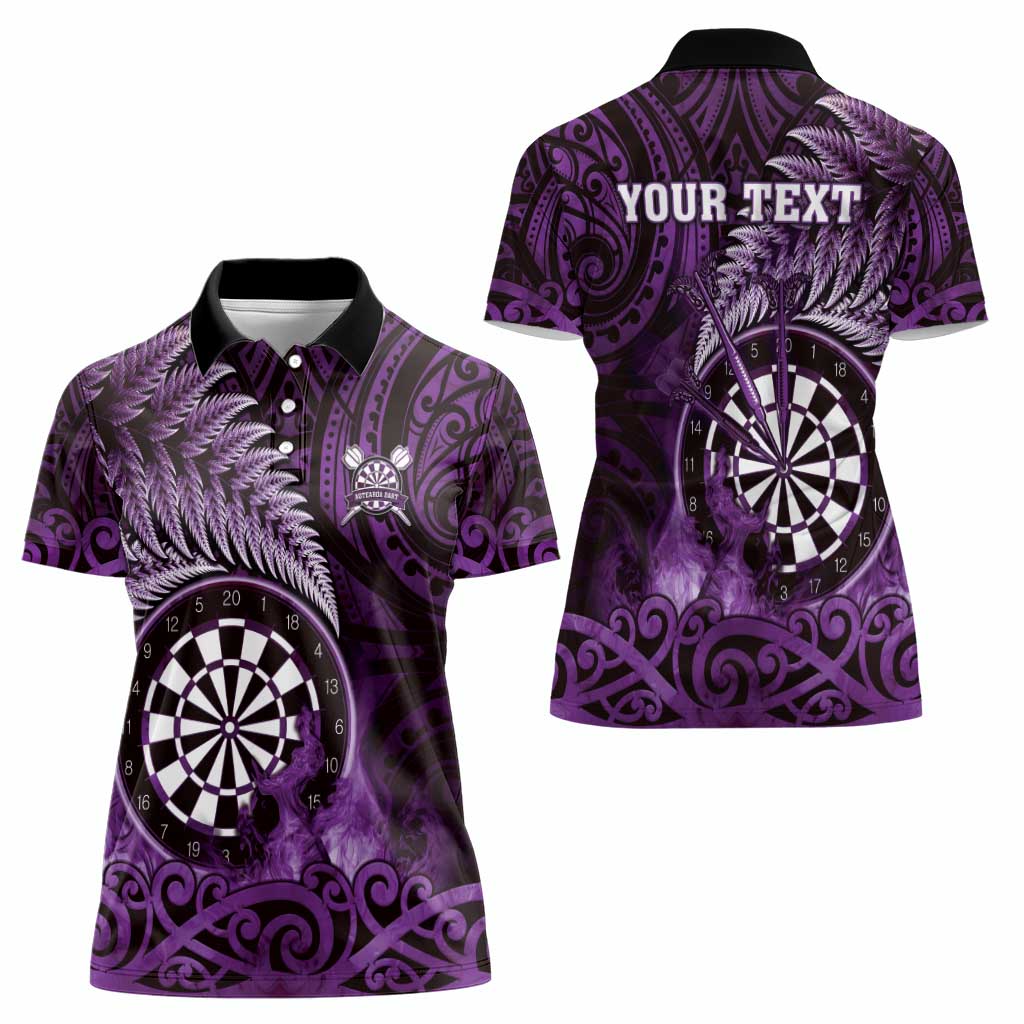 Personalised New Zealand Darts Women Polo Shirt Maori Koru Dartboard Purple Flame LT05 - Polynesian Pride