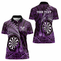Personalised New Zealand Darts Women Polo Shirt Maori Koru Dartboard Purple Flame LT05 - Polynesian Pride
