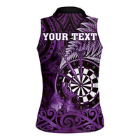 Personalised New Zealand Darts Women Sleeveless Polo Shirt Maori Koru Dartboard Purple Flame LT05 - Polynesian Pride