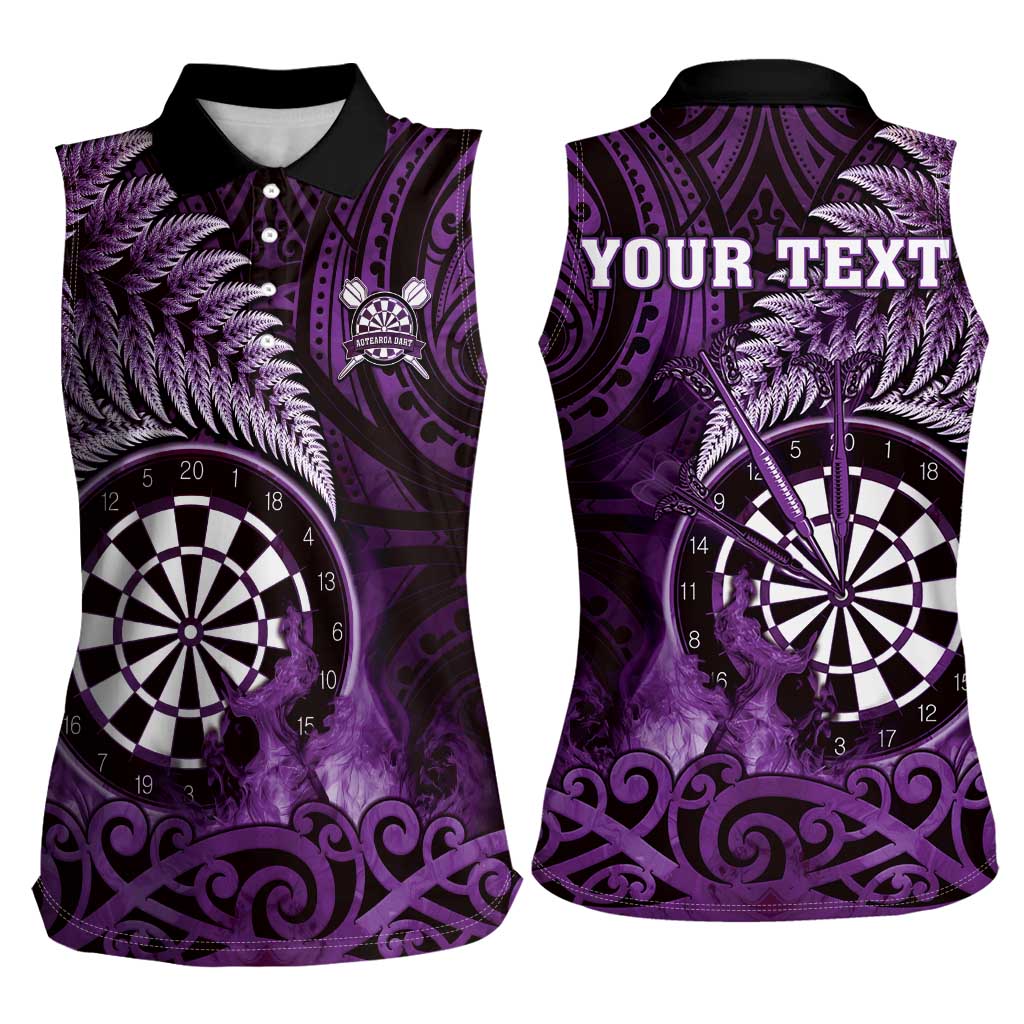 Personalised New Zealand Darts Women Sleeveless Polo Shirt Maori Koru Dartboard Purple Flame LT05 - Polynesian Pride
