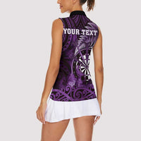 Personalised New Zealand Darts Women Sleeveless Polo Shirt Maori Koru Dartboard Purple Flame LT05 - Polynesian Pride