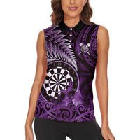 Personalised New Zealand Darts Women Sleeveless Polo Shirt Maori Koru Dartboard Purple Flame LT05 - Polynesian Pride