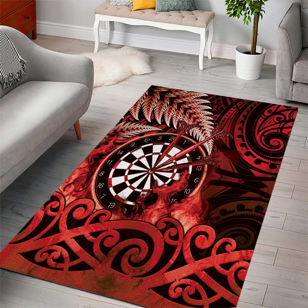 New Zealand Darts Area Rug Maori Koru Dartboard Red Flame