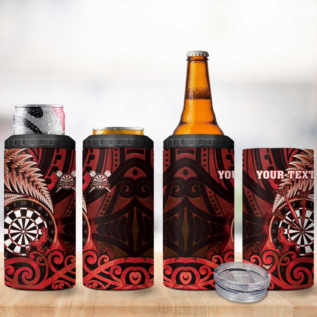 Personalised New Zealand Darts 4 in 1 Can Cooler Tumbler Maori Koru Dartboard Red Flame LT05 - Polynesian Pride