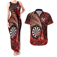 Personalised New Zealand Darts Couples Matching Tank Maxi Dress and Hawaiian Shirt Maori Koru Dartboard Red Flame LT05 Red - Polynesian Pride