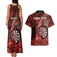Personalised New Zealand Darts Couples Matching Tank Maxi Dress and Hawaiian Shirt Maori Koru Dartboard Red Flame LT05 - Polynesian Pride
