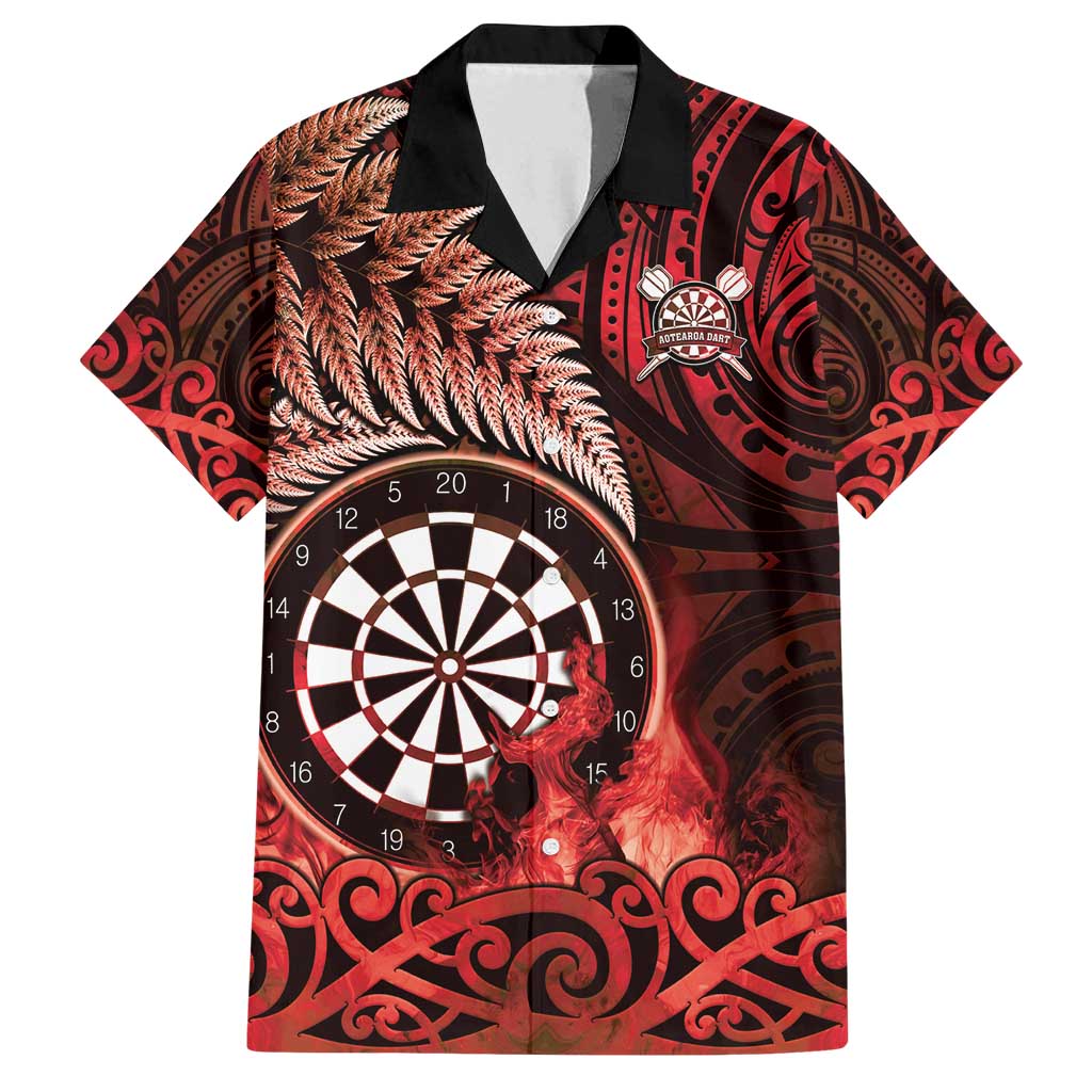 Personalised New Zealand Darts Family Matching Long Sleeve Bodycon Dress and Hawaiian Shirt Maori Koru Dartboard Red Flame LT05 Dad's Shirt - Short Sleeve Red - Polynesian Pride