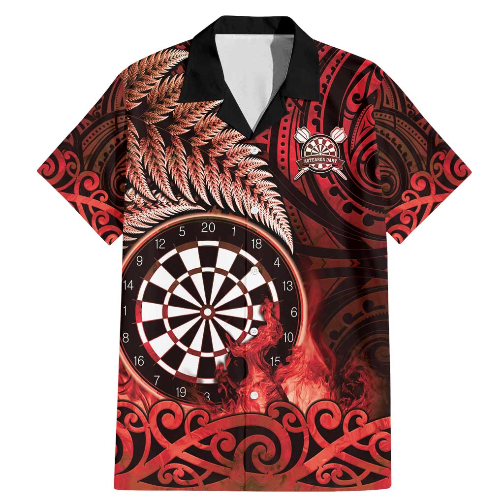 Personalised New Zealand Darts Family Matching Mermaid Dress and Hawaiian Shirt Maori Koru Dartboard Red Flame LT05 Dad's Shirt - Short Sleeve Red - Polynesian Pride