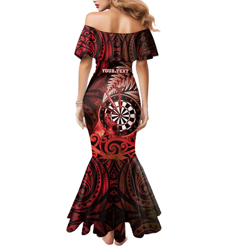 Personalised New Zealand Darts Family Matching Mermaid Dress and Hawaiian Shirt Maori Koru Dartboard Red Flame LT05 - Polynesian Pride