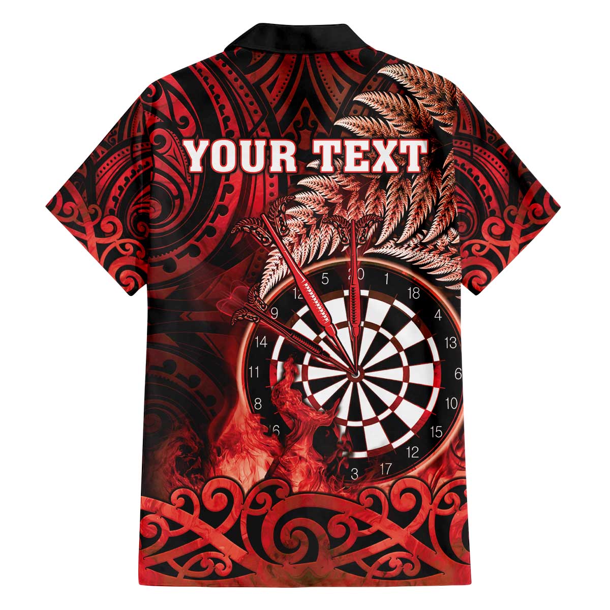 Personalised New Zealand Darts Family Matching Off The Shoulder Long Sleeve Dress and Hawaiian Shirt Maori Koru Dartboard Red Flame LT05 - Polynesian Pride