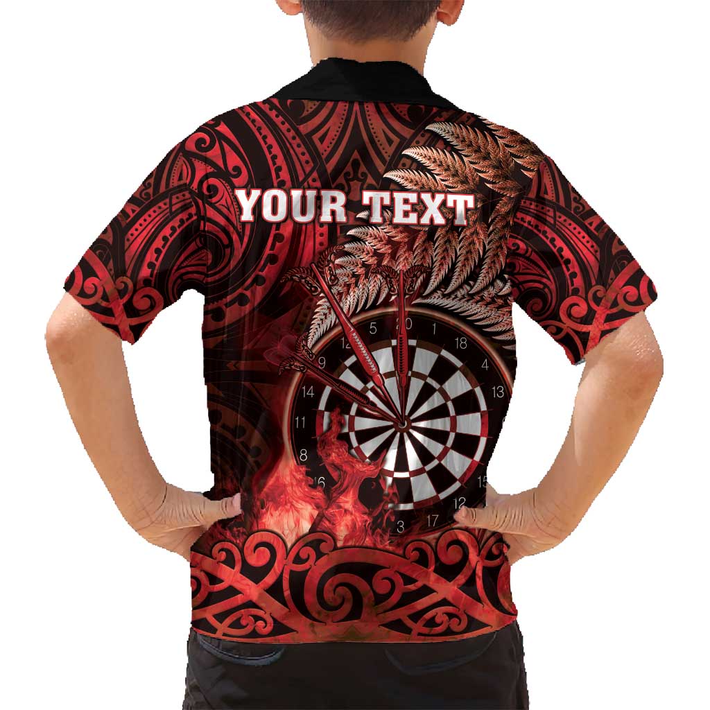 Personalised New Zealand Darts Family Matching Off Shoulder Maxi Dress and Hawaiian Shirt Maori Koru Dartboard Red Flame LT05 - Polynesian Pride