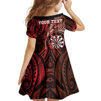 Personalised New Zealand Darts Family Matching Off Shoulder Maxi Dress and Hawaiian Shirt Maori Koru Dartboard Red Flame LT05 - Polynesian Pride