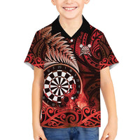 Personalised New Zealand Darts Family Matching Short Sleeve Bodycon Dress and Hawaiian Shirt Maori Koru Dartboard Red Flame LT05 Son's Shirt Red - Polynesian Pride