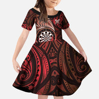 Personalised New Zealand Darts Family Matching Summer Maxi Dress and Hawaiian Shirt Maori Koru Dartboard Red Flame LT05 Daughter's Dress Red - Polynesian Pride