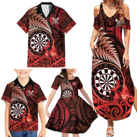 Personalised New Zealand Darts Family Matching Summer Maxi Dress and Hawaiian Shirt Maori Koru Dartboard Red Flame LT05 - Polynesian Pride